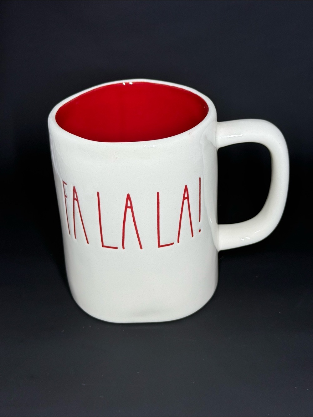 Rae Dunn White and Red 'Fa La La!' Ceramic Holiday Mug
